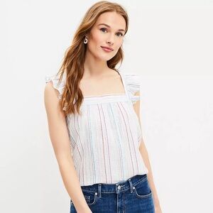 LOFT Shimmer Striped Ruffle Square Neck Top Sz. M